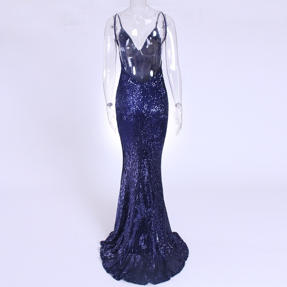 🔴Sequin Blue Maxi Dress Prom WeddingEvening Gown - Picture 7 of 7